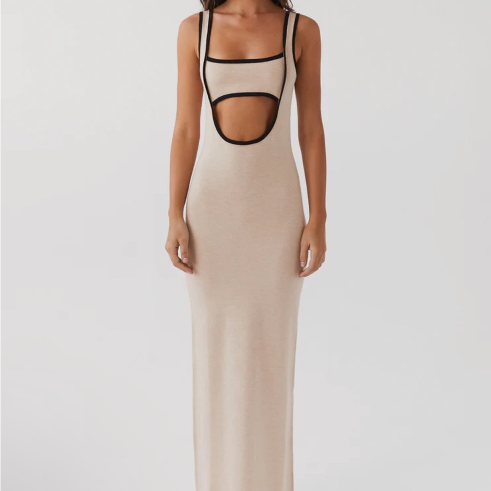Elegant Beige Cut-Out Maxi Dress